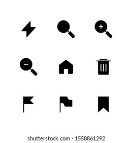 UI Essential icon set = Thunder, Search, Zoom In, Zoom Out, Home, Trash, Flag, Bookmark