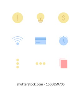 UI Essential icon set = Warning circle, lamp, coin dollar, wifi signal, credit card, stopwatch, setting, more, duplicate