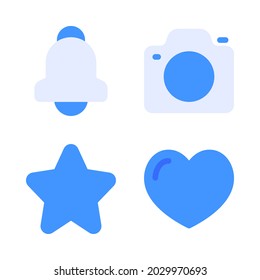 UI Iconos esenciales establecidos = campana, cámara, estrella, amor. Perfecto para aplicaciones móviles de sitios web, iconos de aplicaciones, presentación, ilustración y cualquier otro proyecto.