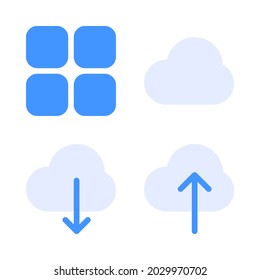 Conjunto de iconos esenciales de la interfaz de usuario = tablero, nube, descarga en la nube, carga en la nube. Perfecto para aplicaciones móviles de sitios web, iconos de aplicaciones, presentación, ilustración y cualquier otro proyecto.