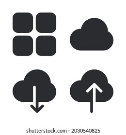 UI Essential icons set = dashboard, cloud, cloud download, cloud upload. Perfect for website mobile app, app icons, presentation, illustration and any other projects.