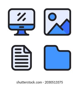 UI Essential icons set (Filled Line) = monitor, image, document, folder. Perfect for website mobile app, app icons, presentation, illustration and any other projects.