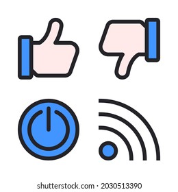 UI Essential icons set (Filled Line)  = like, dislike, power, wifi. Perfect for website mobile app, app icons, presentation, illustration and any other projects.