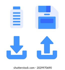 UI Essential Icons set = Vollakku, speichern, herunterladen, hochladen. Perfekt für mobile App-Anwendungen, App-Icons, Präsentationen, Illustrationen und andere Projekte.