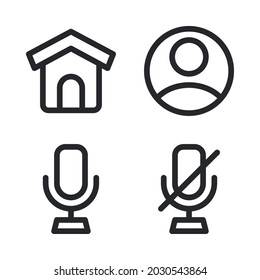 UI Essential icons set = home, user, microphone, silent. Perfect for website mobile app, app icons, presentation, illustration and any other projects.