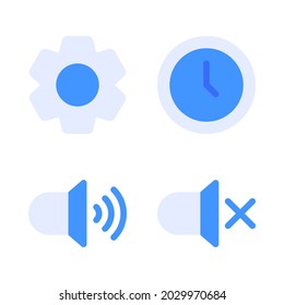 UI Essential icons set = setting, time, volume, silent. Perfect for website mobile app, app icons, presentation, illustration and any other projects.