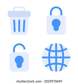 UI Essential icons set = trash bin, locked, unlock, browser. Perfect for website mobile app, app icons, presentation, illustration and any other projects.