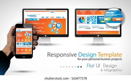 UI Flat Design Elements in a modern HD screen computer: Web and Infographics theme.