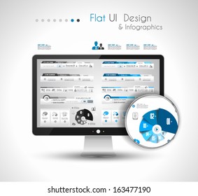 UI Flat Design Elements in a modern HD screen computer: Web and Infographics theme.