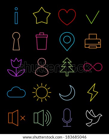 UI flat icons set - neon effect - 2