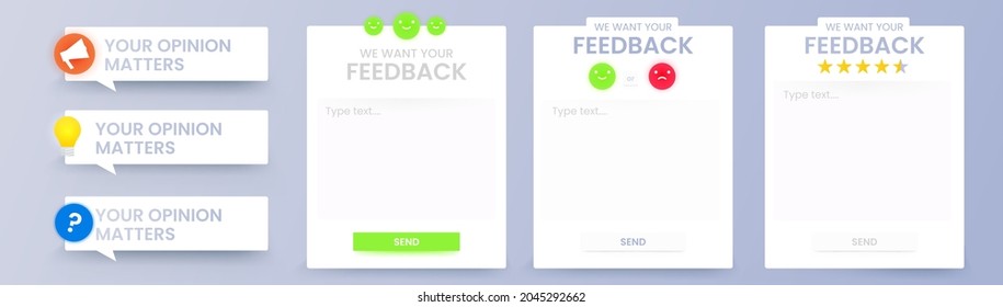 Ui form for feedback. Template vector png design for online survey