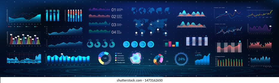 UI Future, Colorful infographics template for business and other projects. Big collection UI UX KIT elements. Design, processing and analysis of data. Modern infographics and vector mockups