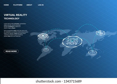 UI Futuristic Isometric 3D Map Destination Technology Communication Transfer Concept. Scifi Display Gadget Virtual Reality Monitoring System Element For Web, Game, App Illustration