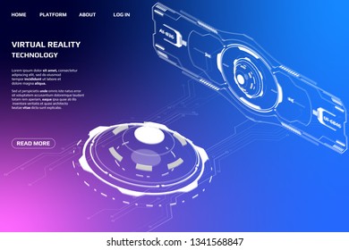 UI Futuristic Isometric 3D Technology Big Data Communication Transfer Concept. Scifi Display Gadget Virtual Reality Monitoring System Element For Web, Game, App Illustration