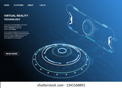 UI Futuristic Isometric 3D Technology Big Data Communication Transfer Concept. Scifi Display Gadget Virtual Reality Monitoring System Element For Web, Game, App Illustration