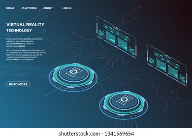 UI Futuristic Isometric 3D Technology Big Data Communication Transfer Concept. Scifi Display Gadget Virtual Reality Monitoring System Element For Web, Game, App Illustration