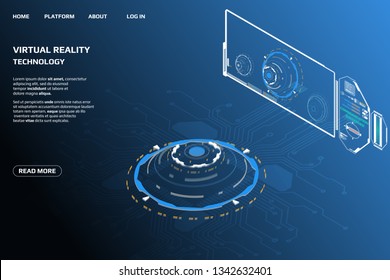 UI Futuristic Isometric 3D Technology Big Data Communication Transfer Concept. Scifi Display Gadget Virtual Reality Monitoring System Element For Web, Game, App Illustration