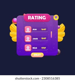 UI Para Clasificación De Juegos Ventana Emergente Con Antecedentes Abstractos Planetas De Espacio Aéreo Nocturno Con Estrellas Y Niebla Diseño De Vector Rojo Naranja Púrpura Y Naranja Rosa