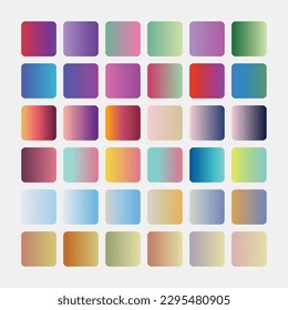 UI Gradient Color Swatches. Vector gradients background. Web Gradient. X style trend colors. Modern cover template design. Set of trendy colorful gradient vector illustrations. Background for flyer.