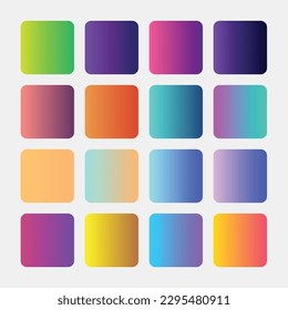 Muestras de color de degradado de la interfaz de usuario. Fondo de gradientes vectoriales. Gradiente Web. Colores de tendencia de estilo X. Diseño moderno de plantillas de portada. Conjunto de ilustraciones vectoriales de gradiente coloridas de moda. Fondo del volante.