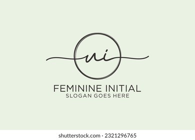 UI handwriting logo with circle template vector logo of initial signature, wedding, fashion, floral and botanical with creative template.