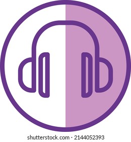 Icono de auriculares de la interfaz de usuario o gráfico vectorial de ilustración con estilo de contorno, redondeado, circular, púrpura. adecuado para ui, ux, web y aplicaciones.