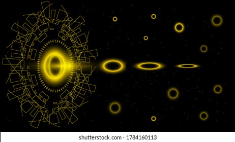 UI Hi-tec interface black and gold abstract digital technology with glowing particles, vector illustration