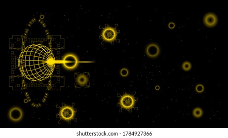 UI Hi-tec interface black and gold abstract digital technology with glowing particles, vector illustration