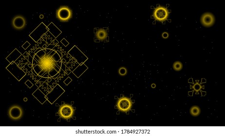 interfaz UI Hi-tec tecnología digital abstracta en negro y oro con partículas brillantes, ilustración vectorial