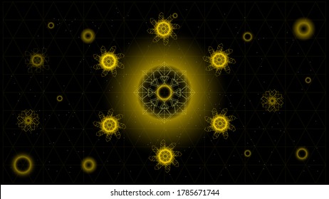 UI Hi-tec interface black and gold abstract digital technology with glowing particles, vector illustration