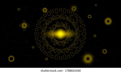 UI Hi-tec interface black and gold abstract digital technology with glowing particles, vector illustration