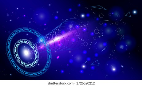 UI Hi-tec interface blue abstract digital technology with glowing particles, vector illustration