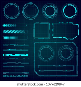 UI hud infographic interface web elements. Futuristic space thin HUD user interface. Web interface elements. Game target navigation interface hud ui design