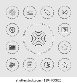 Ui icon. collection of 13 ui outline icons such as menu, calendar, pie chart, dollar sign, target, bottle, star. editable ui icons for web and mobile.