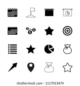 Ui icon. collection of 16 ui filled and outline icons such as calendar, star, sack, arrow, pie chart, dollar sign, target, menu. editable ui icons for web and mobile.