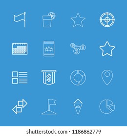 Ui icon. collection of 16 ui outline icons such as menu, calendar, star, dollar sign, target, arrow, flag, pie chart, cocktail. editable ui icons for web and mobile.