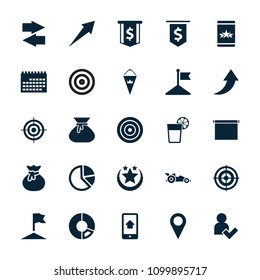 Ui icon. collection of 25 ui filled icons such as flag, sack, calendar, location, home on phone display, add user, star, car, pie chart. editable ui icons for web and mobile.