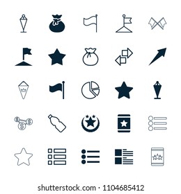 Ui icon. collection of 25 ui filled and outline icons such as flag, star, sack, arrow, pie chart, menu, bottle. editable ui icons for web and mobile.