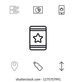 Ui icon. collection of 7 ui outline icons such as star, pie chart, home on phone display, bottle, arrow, menu. editable ui icons for web and mobile.