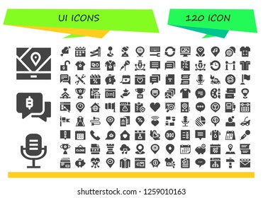  ui icon set. 120 filled ui icons. Simple modern icons about  - Gps, Microphone, Chat, Heart, Calendar, Slider, Placeholder, Trophy, Location, Configuration, Refresh, Web design