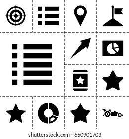 Ui icon. set of 13 filled uiicons such as flag, star, menu, car, target, arrow, pie chart