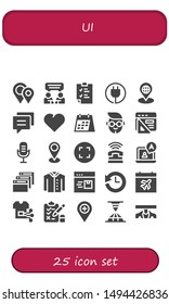 ui icon set. 25 filled ui icons.  Collection Of - Placeholders, Chat, Clipboard, Plug, Placeholder, Conversation, Heart, Calendar, Boy, Browser, Microphone, Maximize, Phone, Shirt