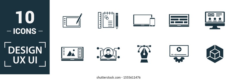 Ui icon set. Include creative elements search, done, thumb up, zoom out, volume up icons. Can be used for report, presentation, diagram, web design.