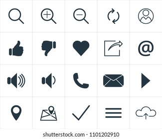 UI icon set , like icon, location icons. Flat style icon design. Illustration of UI icon set. Pictogram isolated on white. Ready to use in web design, apps, software, print