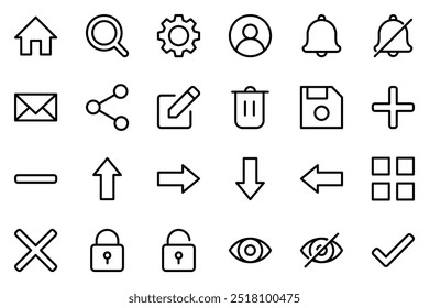 UI icon set with outline style symbol collection for web