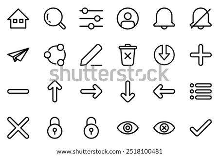 UI icon set with outline style symbol collection for web