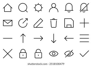 UI-Symbol-Set mit einfachen minimalistischen Outline-Stil-Symbol-Sammlung für das Web