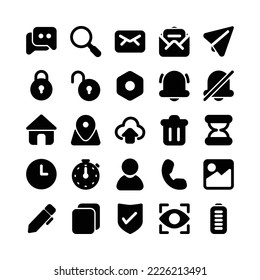 conjunto de iconos ui utilizado para elementos de diseño ui, conjunto de iconos con estilo glifo, sólido