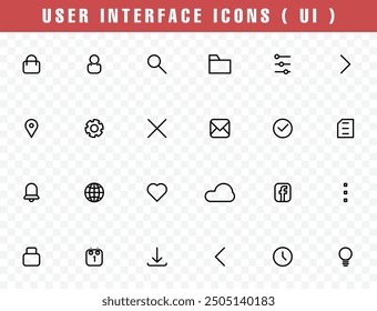 Conjuntos de iconos Ui. Ideal tanto para temas oscuros como claros, estos íconos son imprescindibles para crear experiencias intuitivas y estéticamente agradables. concepto de Ilustración vectorial.