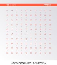 UI icons of arrows and button control elements. UX pictograms for user interface design, web apps and business presentation. 32px simple line icons set. Premium quality symbols and sign web collection